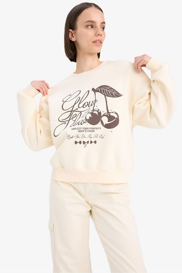Coool Oversize Geniş Kalıp Bisiklet Yaka Baskılı Kalın Sweatshirt E7638AX25SP - 3