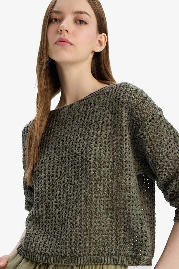 Regular Fit Bisiklet Yaka Kroşe Triko Kazak T4513AZ25SP - 1