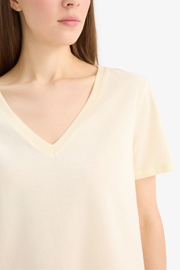 Regular Fit V Yaka Basic Düz Penye Kısa Kollu Tişört W9578AZ25SP - 5