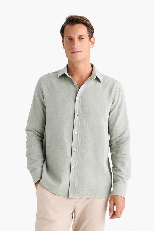 %100 Pamuk Regular Fit İnce Polo Yaka Uzun Kollu Gömlek D7394AX25SP - 3