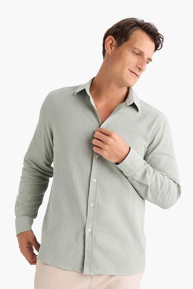 %100 Pamuk Regular Fit İnce Polo Yaka Uzun Kollu Gömlek D7394AX25SP - 4