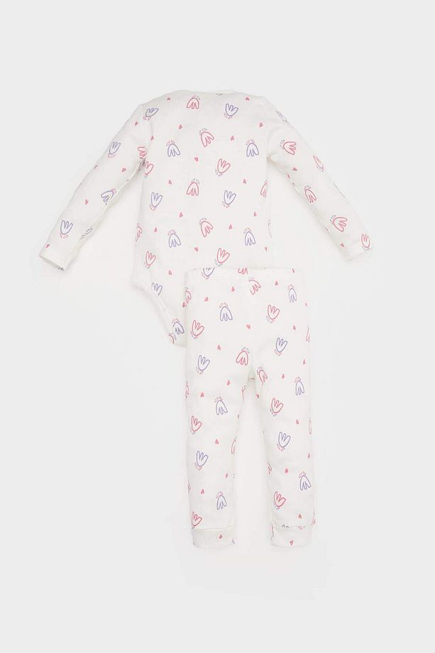 Kız Bebek 2'li Takım Çiçekli Fitilli Kaşkorse Uzun Kollu Çıtçıtlı Body Uzun Alt E2386A525SP - 5