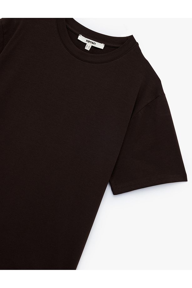 Kısa Kollu Bisiklet Yaka Pamuklu Basic Oversize Tişört - 5