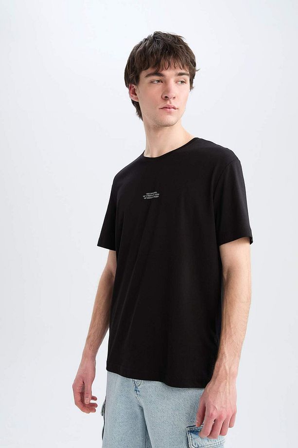 Regular Fit Bisiklet Yaka Baskılı Kısa Kollu Tişört E5179AX25SM - 4