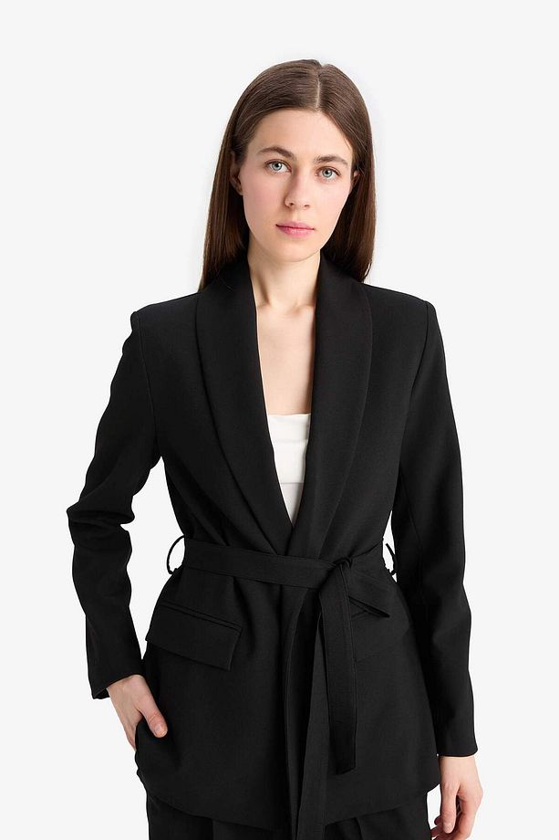 Regular Fit Kuşaklı Basic Düz Blazer Ceket E7346AX25SP - 7