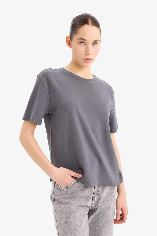 Regular Fit Bisiklet Yaka Basic Düz Kalın Kısa Kollu Tişört D7579AX25SP - 4