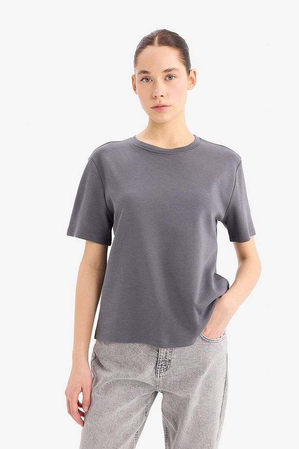 Regular Fit Bisiklet Yaka Basic Düz Kalın Kısa Kollu Tişört D7579AX25SP - 3