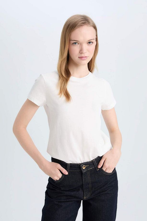 Coool Regular Fit Bisiklet Yaka Basic Düz Kısa Kollu Beyaz Tişört C3852AX25SM - 3