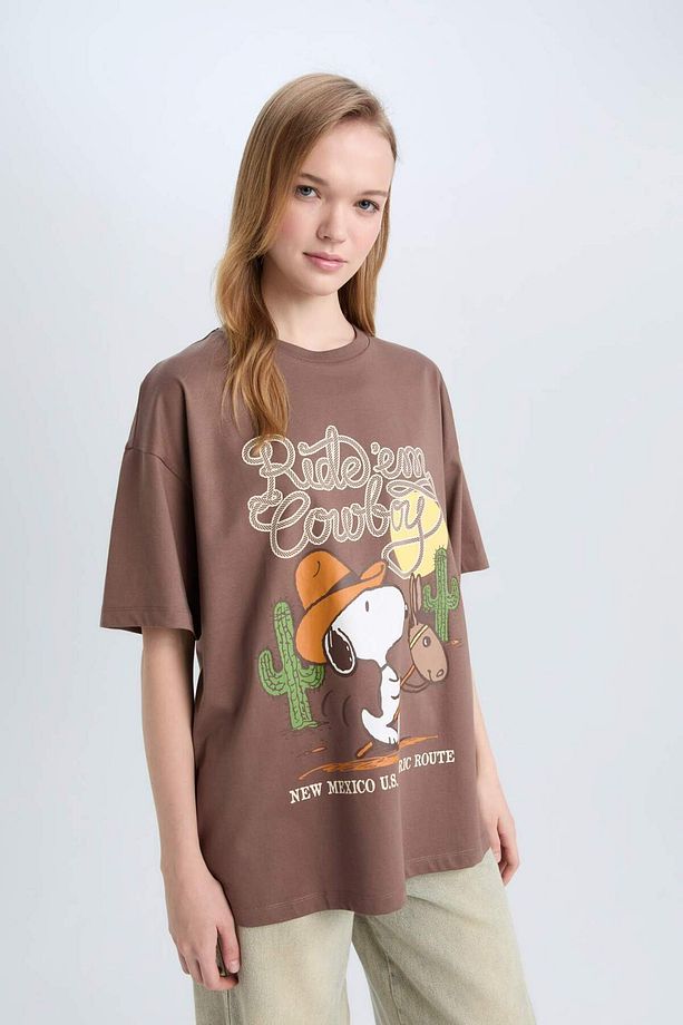 Coool Snoopy Oversize Geniş Kalıp Bisiklet Yaka Kısa Kollu Tişört D9135AX25SM - 3