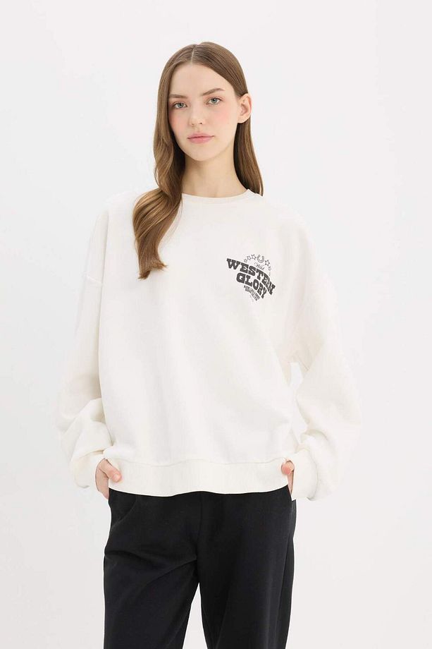 Oversize Geniş Kalıp Bisiklet Yaka Sırt Baskılı Kalın Sweatshirt E4934AX25SP - 7