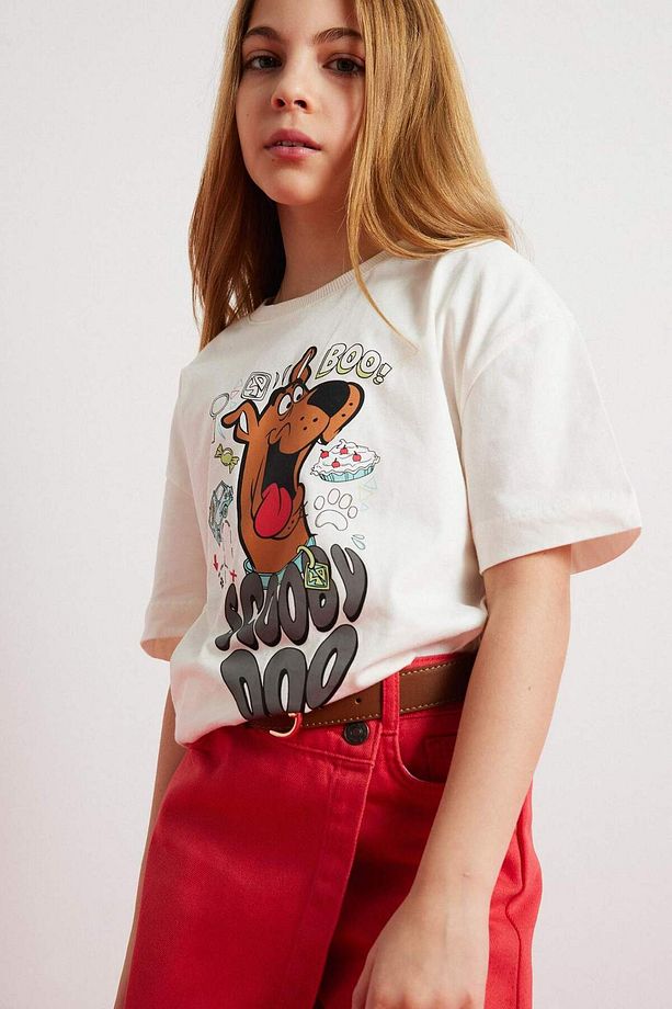 Kız Çocuk Scooby Doo Oversize Geniş Kalıp Bisiklet Yaka Kısa Kollu Tişört E0484A825SP - 1