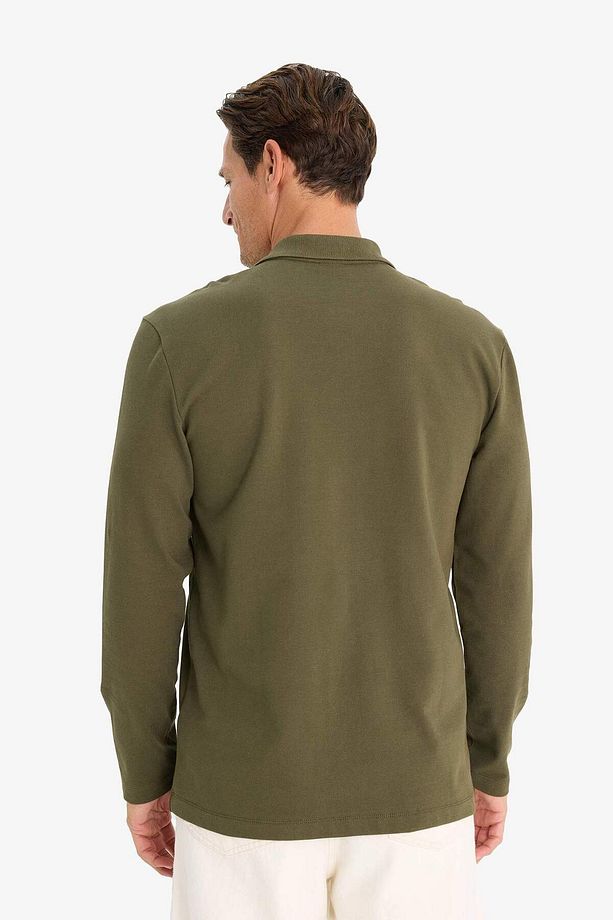 %100 Pamuk New Regular Fit Polo Yaka Basic Düz Uzun Kollu Dokulu Pike Tişört D7530AX25SP - 6