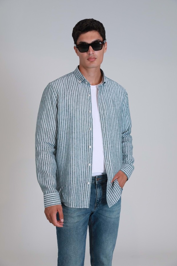 111010610 Нова мъжка риза с обикновена кройка Мъжка риза ЗЕЛЕНА - 1