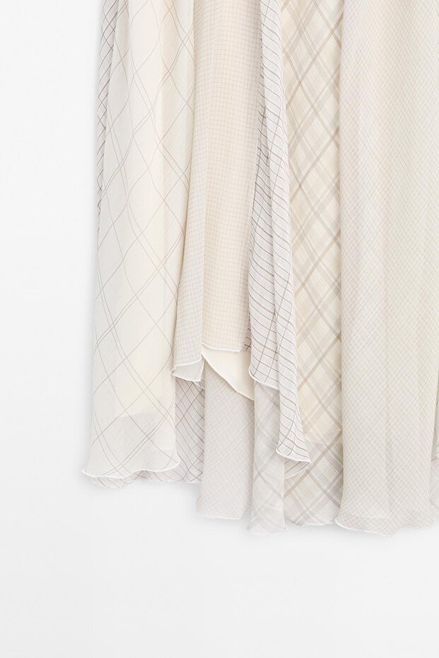 Asimetrik kareli midi etek - 7