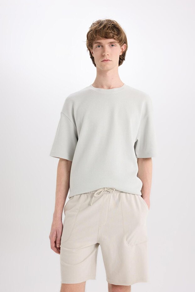 %100 Pamuk Slim Fit Dar Kesim Dar Paça Cepli Basic Düz Şort B8673ax24sm - 4