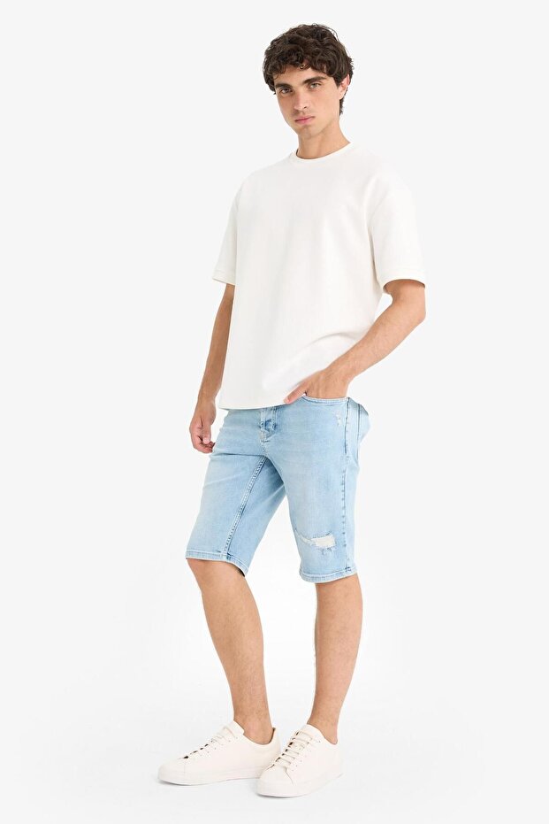 Slim Fit Dar Kesim Jean Bermuda Şort F4685AX25SM - 1