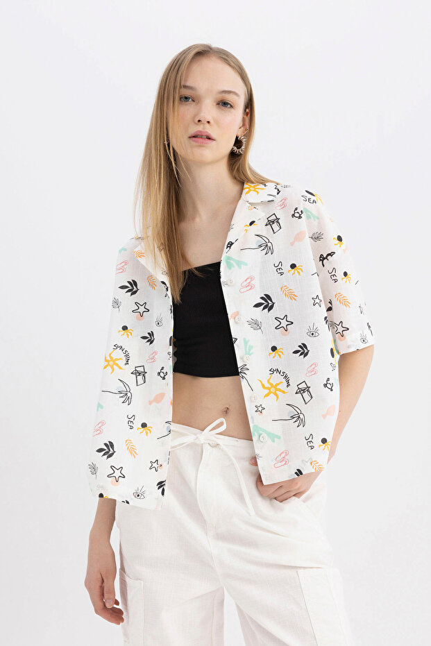 Coool Oversize Fit Pijama Yaka Kısa Kollu %100 Pamuk Gömlek A6863ax23sm - 3