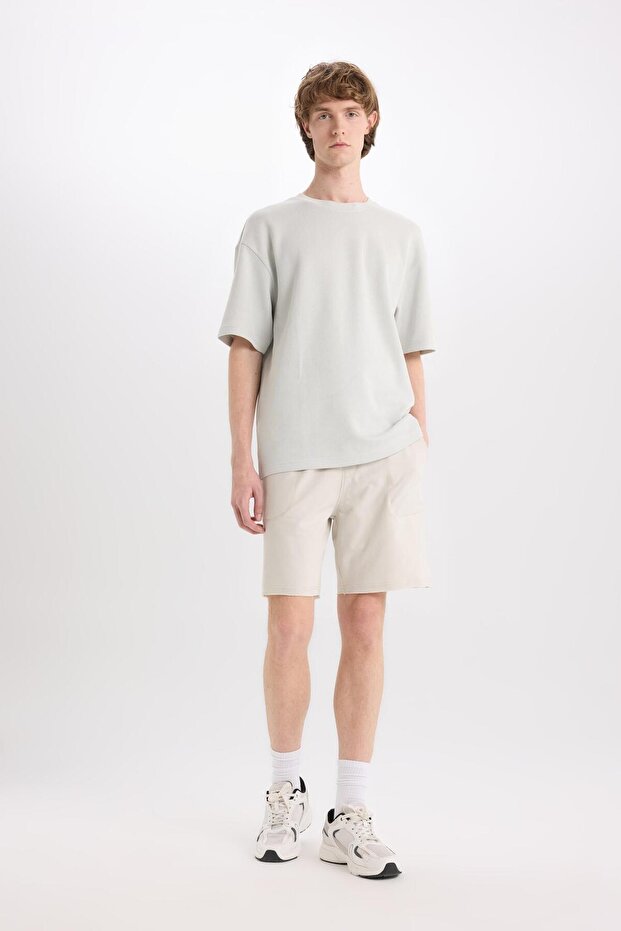 %100 Pamuk Slim Fit Dar Kesim Dar Paça Cepli Basic Düz Şort B8673ax24sm - 1