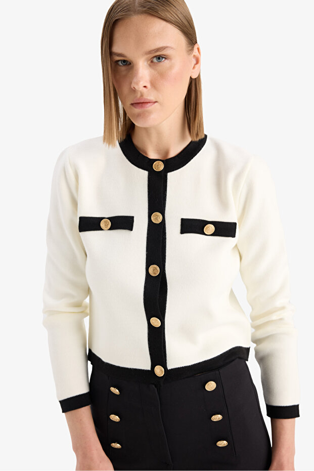 Regular Fit Bisiklet Yaka Düğmeli Basic Düz Triko Hırka C1482ax24wn - 1