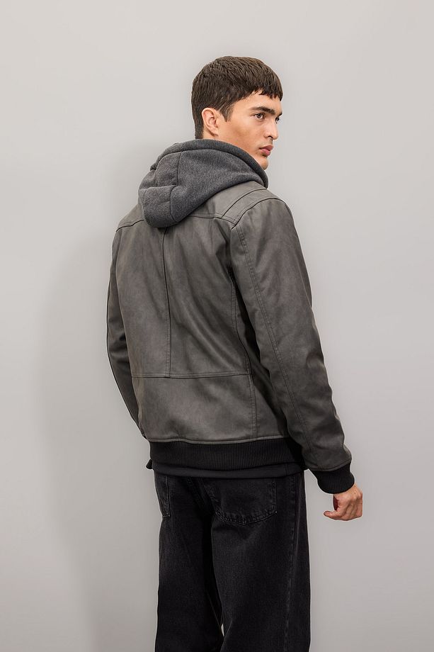 Slim Fit Kapüşonlu Bomber Suni Deri Mont N9682az23wn - 5