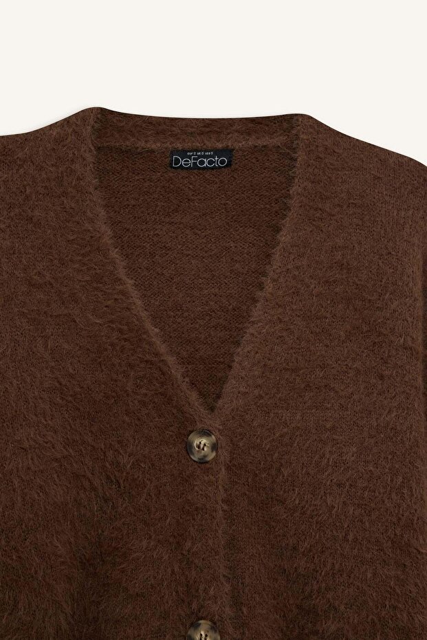 Oversize Fit V Yaka Hırka - 8