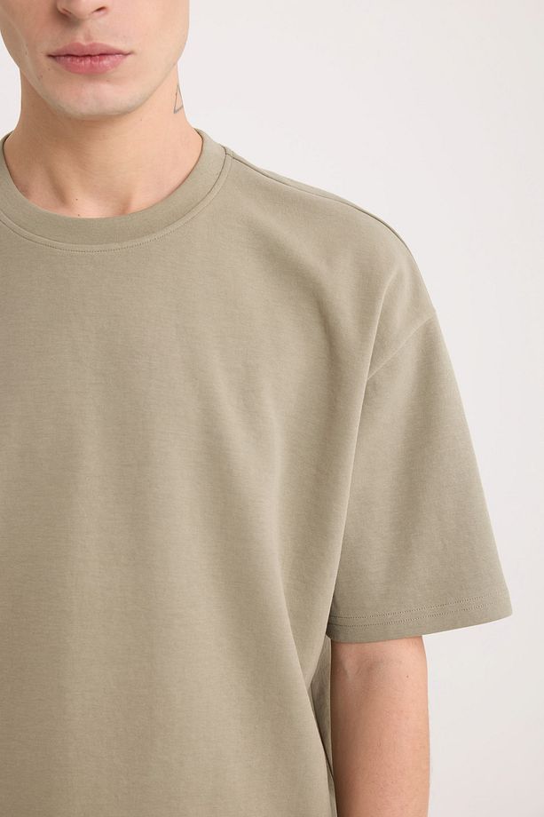Oversize Geniş Kalıp Bisiklet Yaka Kısa Kollu Basic Düz Ağır Kumaş Tişört X3926az24sp - 5