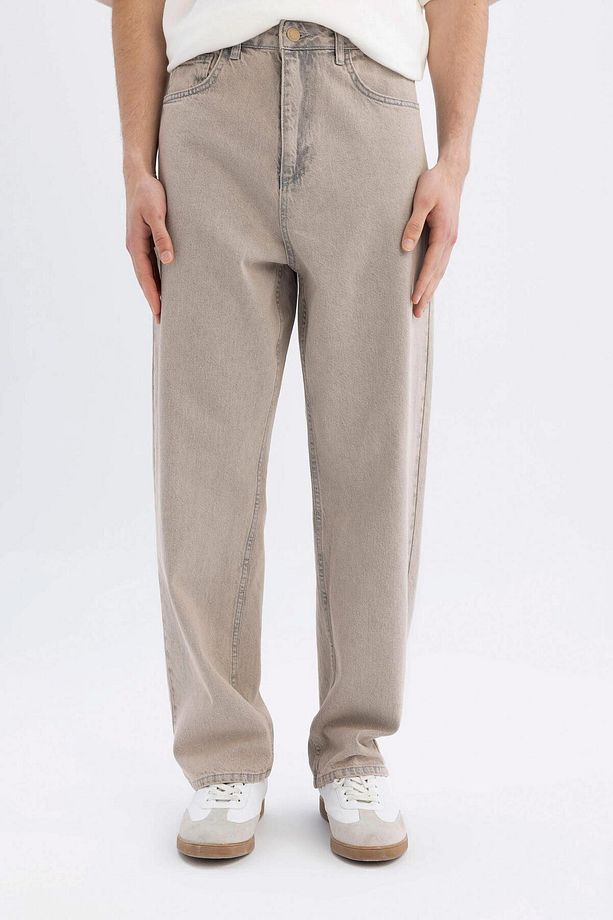%100 Pamuk Baggy Fit Geniş Kalıp Normal Bel Geniş Paça Jean Pantolon C2051ax24sm - 4