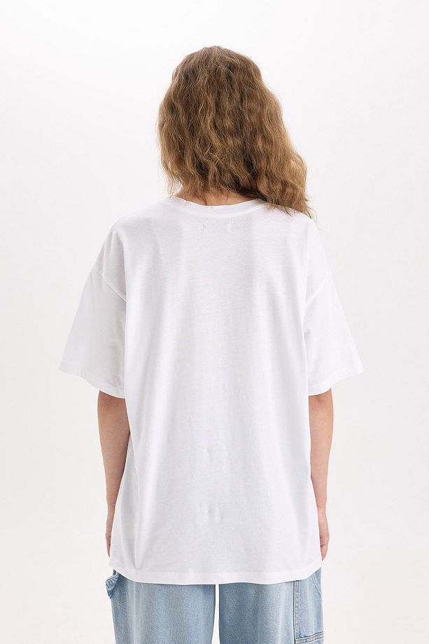 Oversize Fit Bisiklet Yaka Kısa Kollu %100 Pamuk Tişört V4136az22sp - 5
