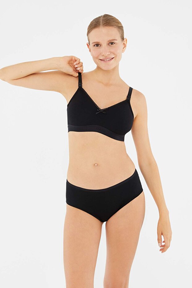 حمالة صدر للرضاعة الطبيعية من القطن الممشط باللون الأسود - 3