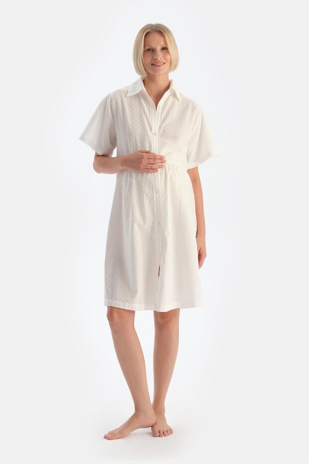 Beyaz Müslin Hamile Gecelik - 1