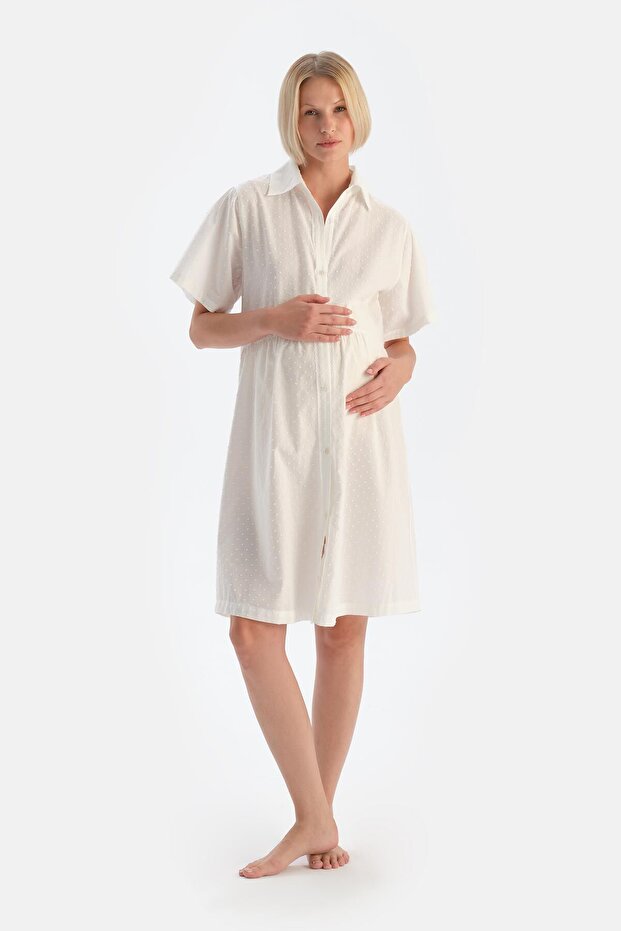 Beyaz Müslin Hamile Gecelik - 4