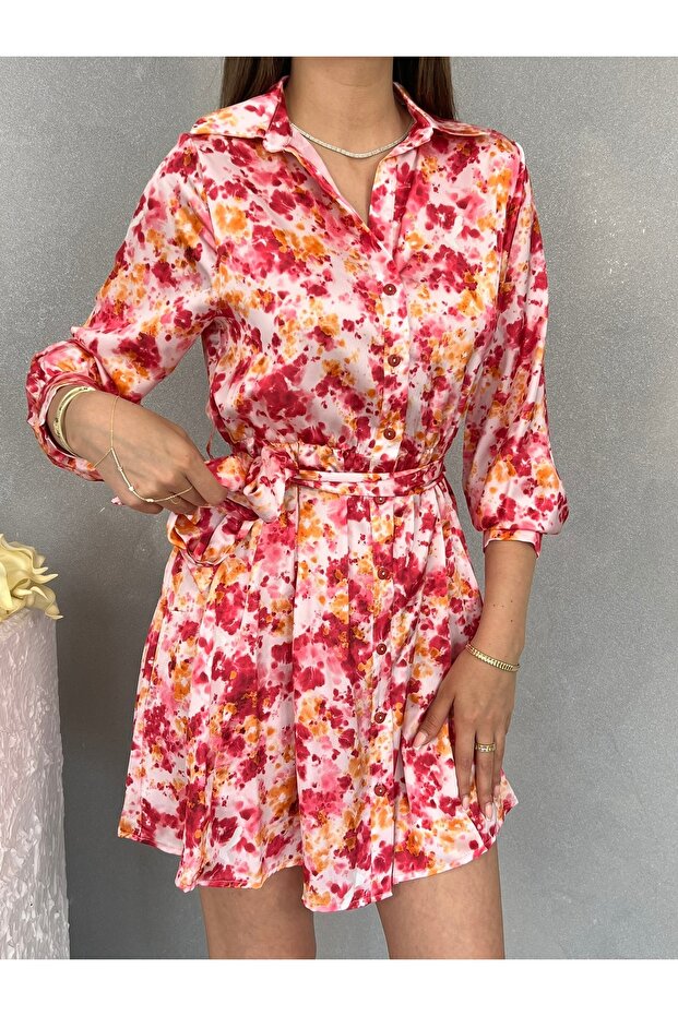 Rochie mini din satin cu model - 4