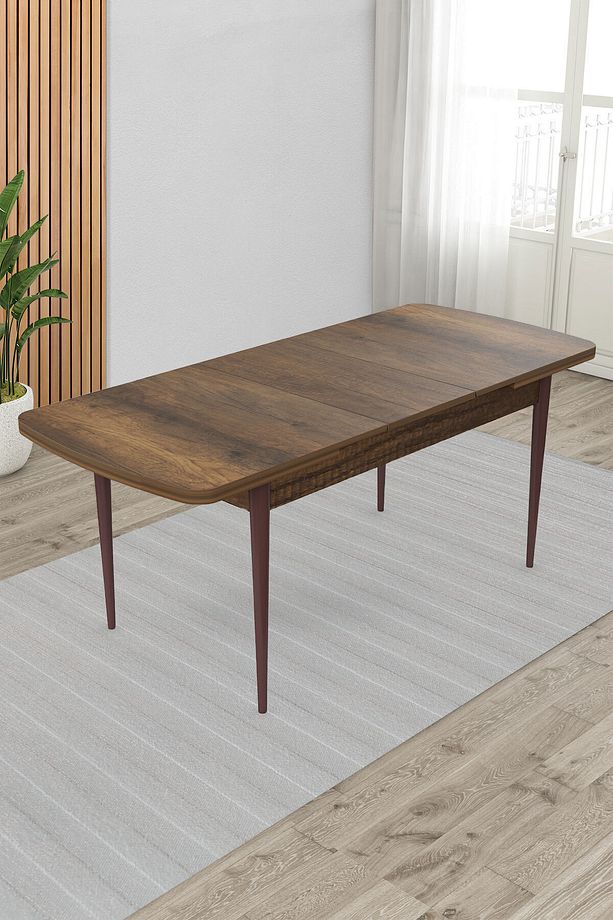 Exve Serisi 80x132 Açılabilir Barok Ahşap Desen Masa Takımı ve 4 Cappucino Sandalye - 3
