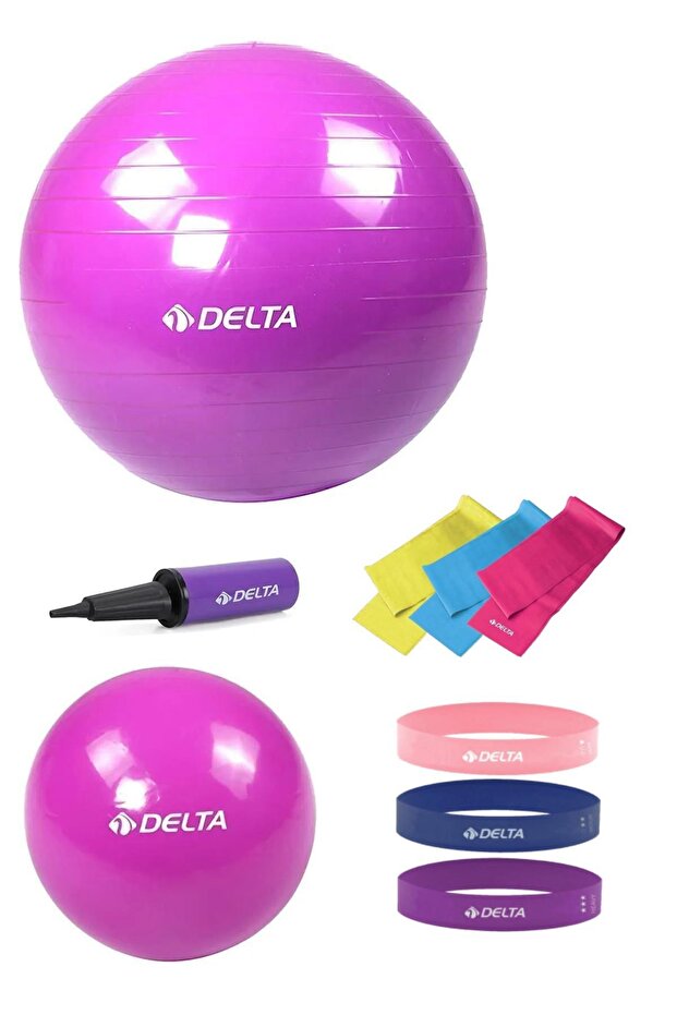 65 Cm and 20 Cm Pilates Ball Suitable for 160 Cm and 169 Cm Range - 3 Squat Bands and 3 Pilates Bands Pump