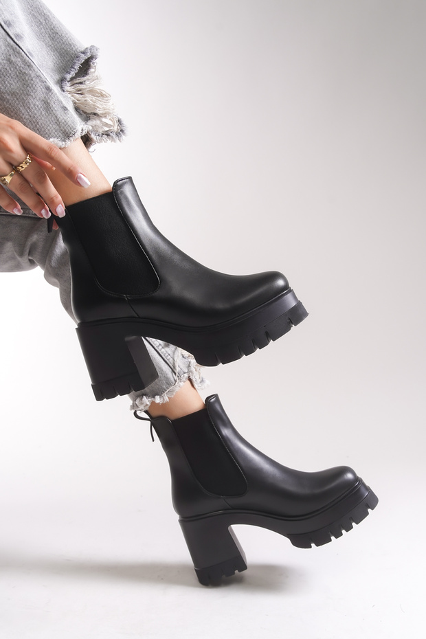 Kadın Topuklu Bot Siyah Cilt - 3