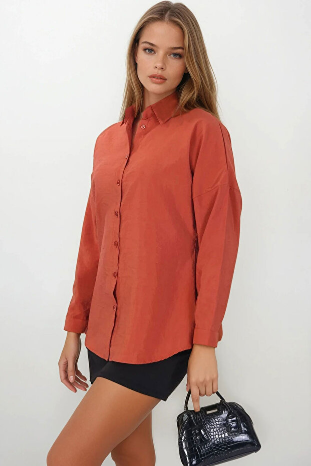 Kadın Kiremit Oversize Basic Gömlek Vs00377 - 2