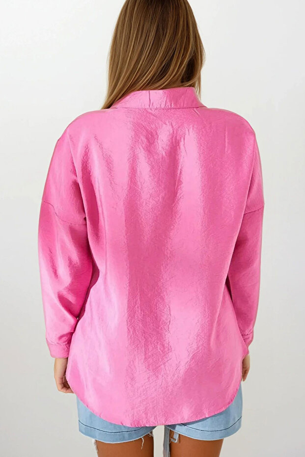 Kadın Pembe Oversize Basic Gömlek Vs00377 - 3