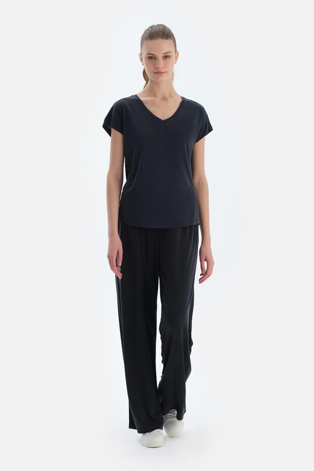 Siyah Cepli Basic Modal Pantolon - 5