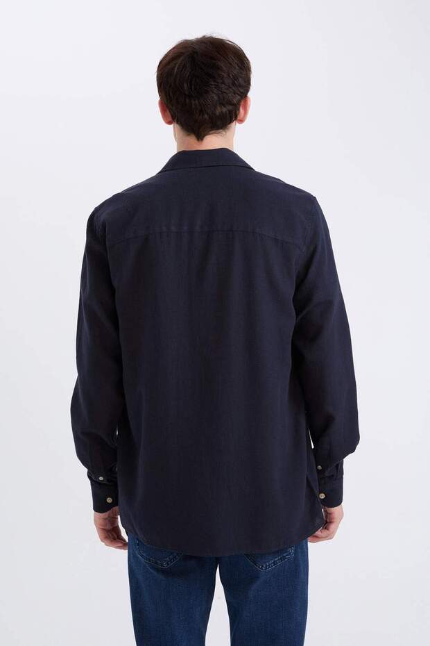 %100 Pamuk Regular Fit Basic Düz Uzun Kollu Gömlek D7079AX25SP - 5