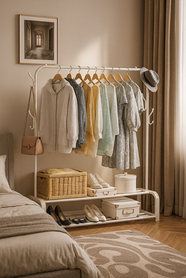 Elegant Garment Rack with Shoe Storage – A Stylish and Space-Saving Solution for Modern Bedrooms - 1
