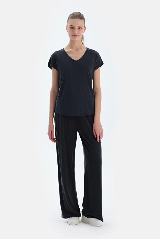 Siyah Cepli Basic Modal Pantolon - 4