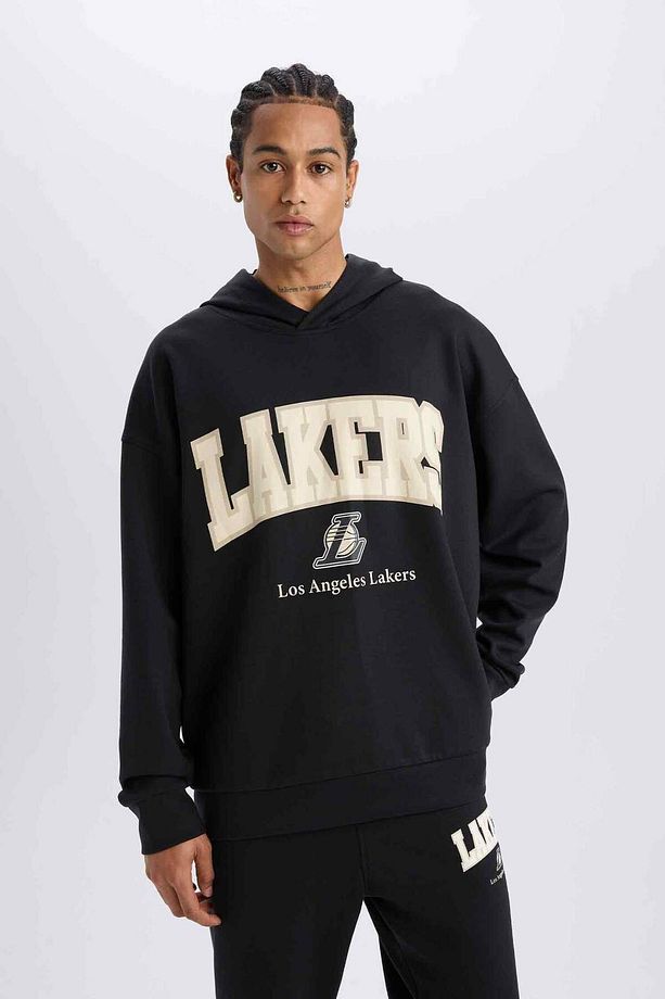 DeFactoFit NBA Los Angeles Lakers Oversize Geniş Kalıp Kapüşonlu Skuba Dalgıç Kumaş Sweatshirt D6709 - 8