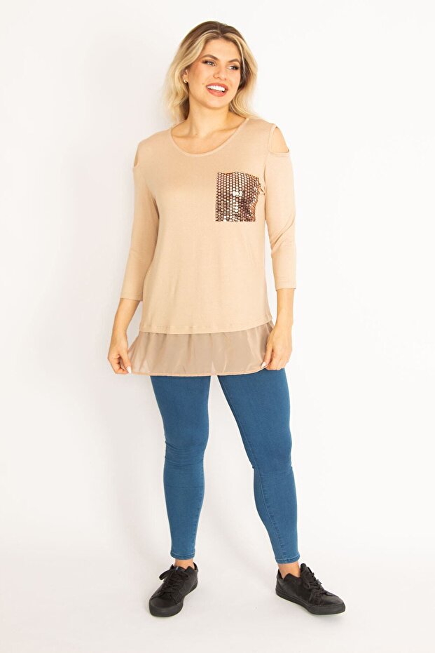 Women's Large Size Mink Shoulder Low-cut Stone Detailed Skirt Tip Chiffon 65n32048 - 7