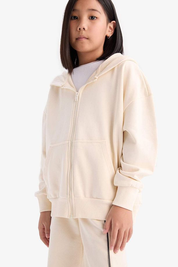 Kız Çocuk Kapüşonlu Basic Düz Cepli Okul Fermuarlı Sweatshirt D9079A825SP - 4