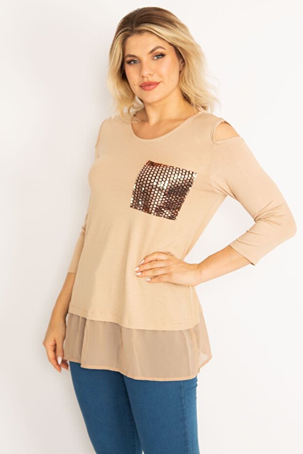 Women's Large Size Mink Shoulder Low-cut Stone Detailed Skirt Tip Chiffon 65n32048 - 4