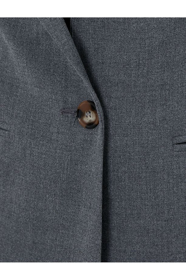 Oversize Blazer Ceket Tek Düğmeli Cep Detaylı - 6