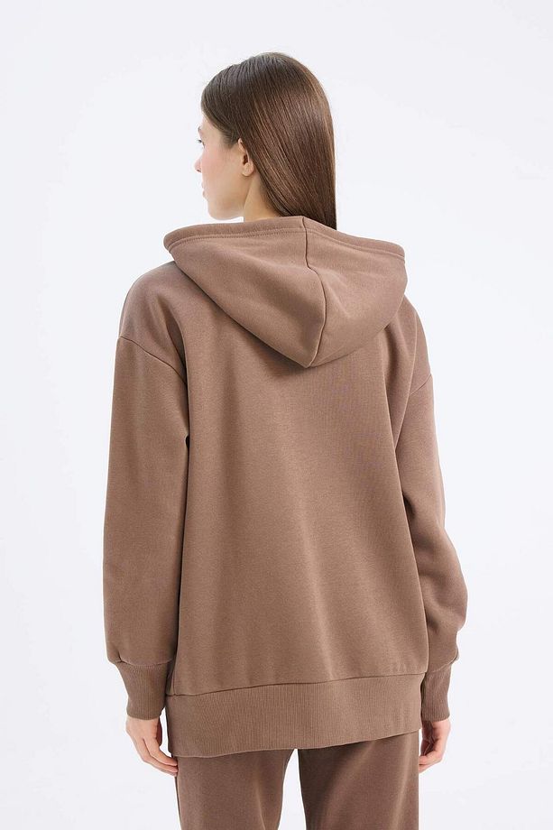 Oversize Geniş Kalıp Kapüşonlu Cepli Basic Düz Fermuarlı Sweatshirt V4233AZ25SP - 6