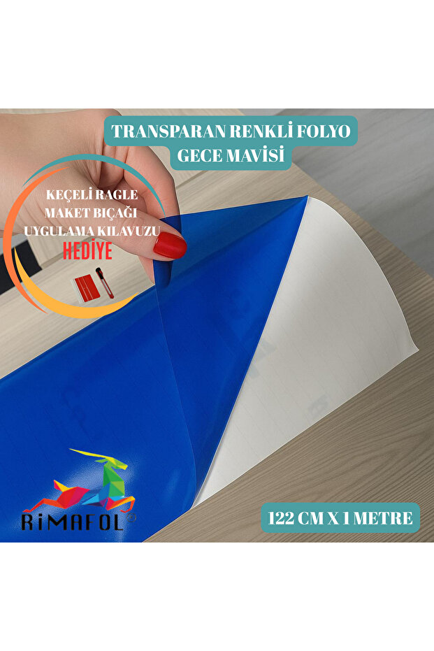 Transparan Renkli Folyo Yapışkanlı GECE MAVİSİ 122 CM X 1 METRE - 1