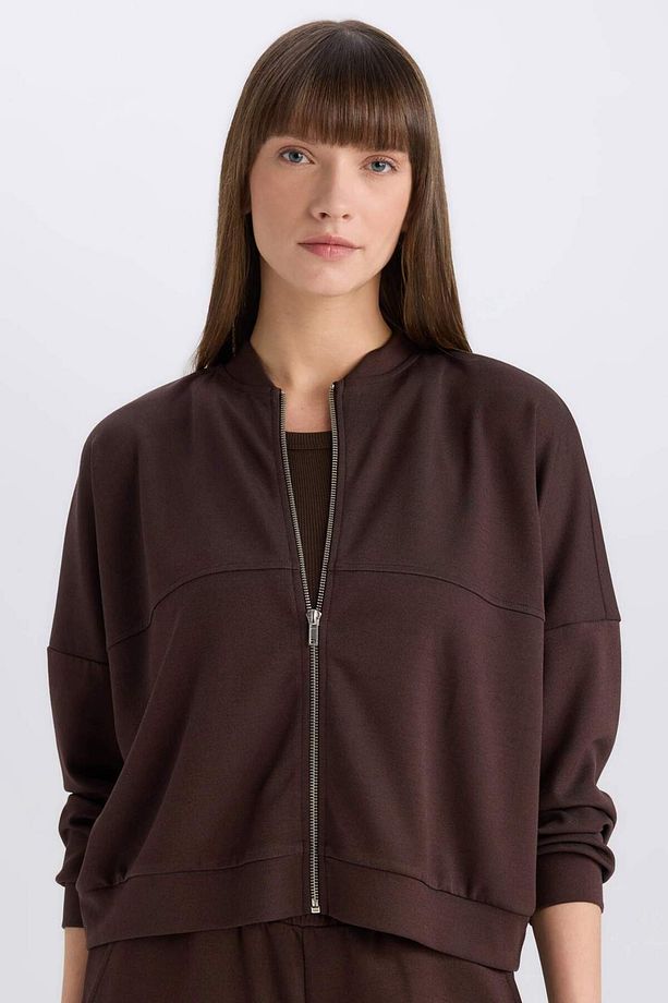 Relax Fit Hakim Yaka Basic Düz Fermuarlı Soft Touch Sweatshirt E5817AX25SP - 1