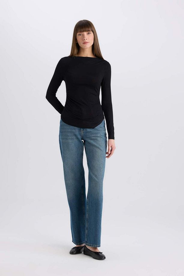 Slim Fit Dar Kesim Bisiklet Yaka Basic Düz Soft Touch Uzun Kollu Tişört E5884AX25SP - 2